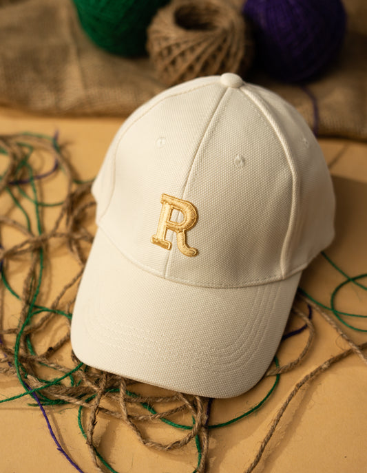 Beige R Prited Cap