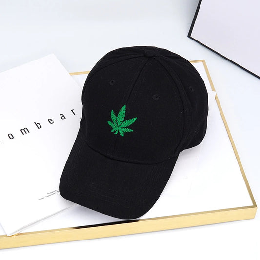 Black Maple Leaf Green Printed Cap